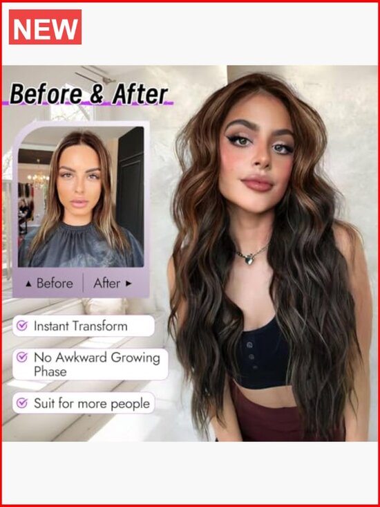 Long Wavy 4x1 Lace Front Glueless Wig Synthetic Heat Resistant 26Inch main image 4